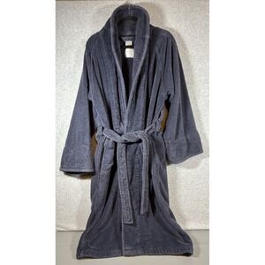 FRETTE Bathrobe L/XL Blue Heavy Terry Cloth Cotton Pockets Some Fraying/Faded